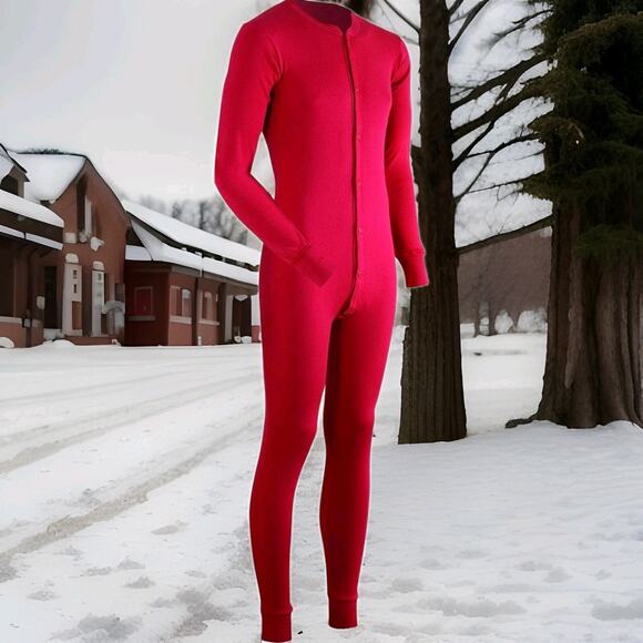 New! Men's Coldpruf Authentic Base Layer Union Suit - Red, Large (42-44) - Picture 1 of 6